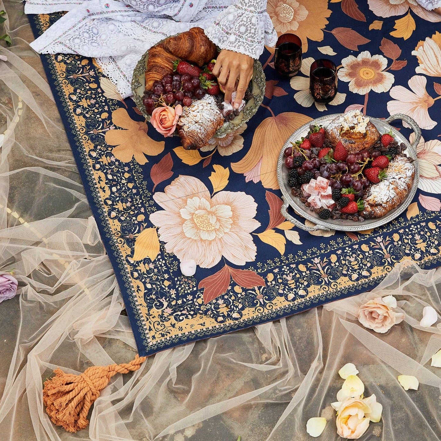 Wandering Folk - Grandé Fleur Picnic Blanket - Nightshade