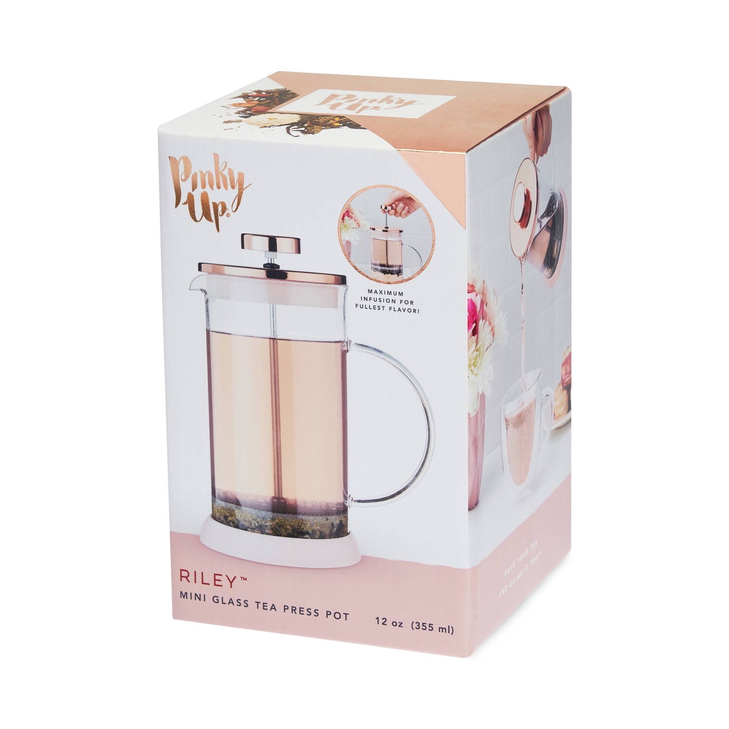Pinky Up - Riley™ Glass Portable Mini Coffee & Tea Press Pot - 12oz
