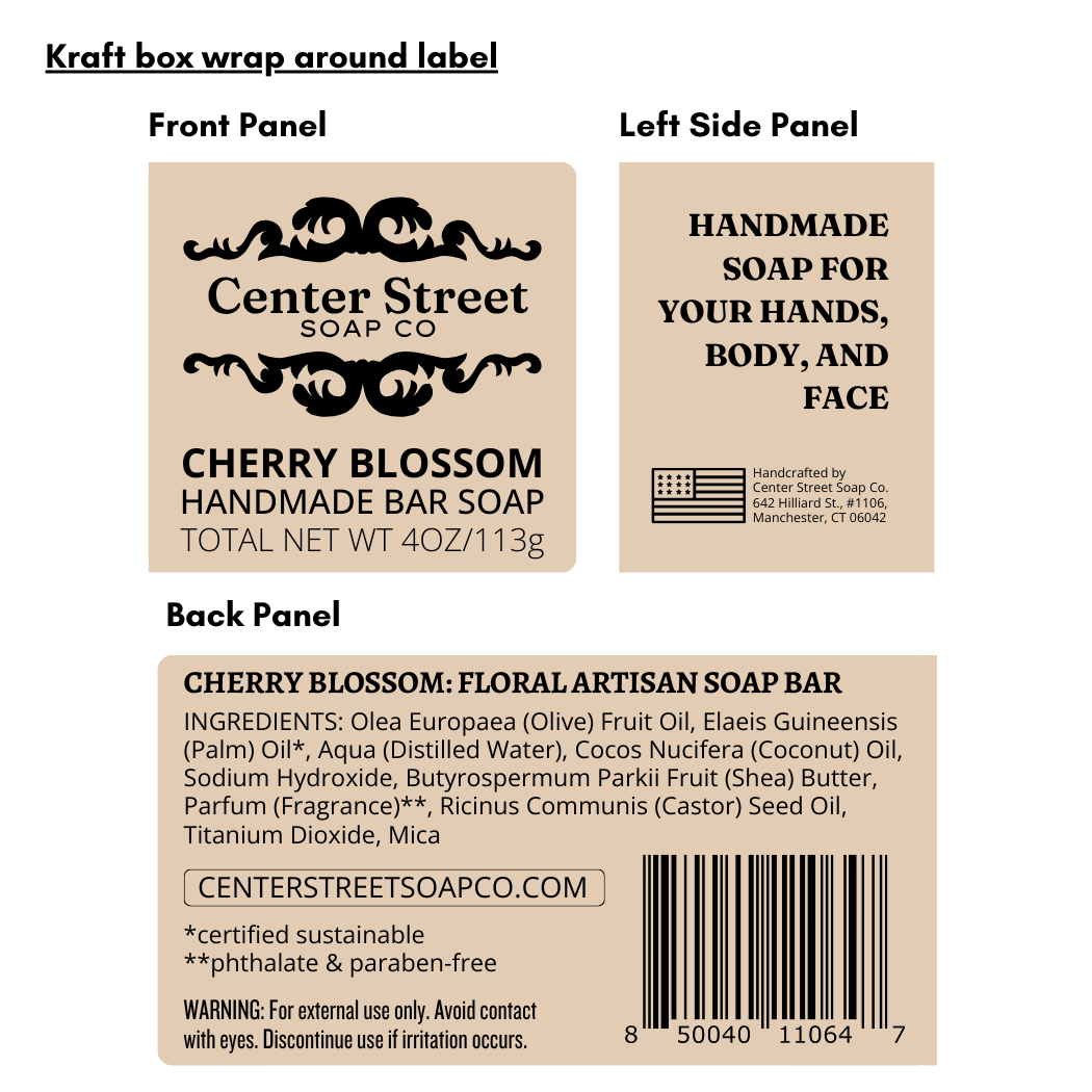 Center Street Soap Co - Cherry Blossom Spring Handmade Soap Bar - 4oz