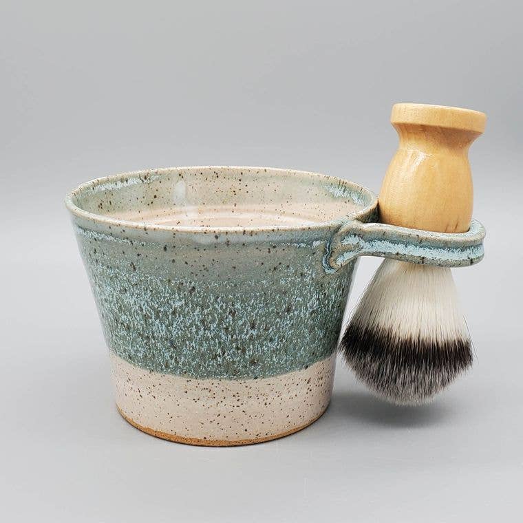 White Squirrel Clayworks - Shave Bowl Stoneware Ceramic & brush