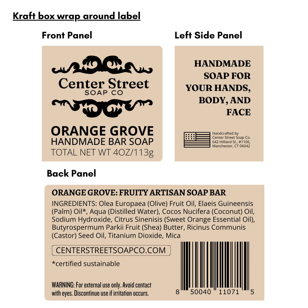 Center Street Soap Co - Orange Grove Summer Handmade Soap Bar - 4oz