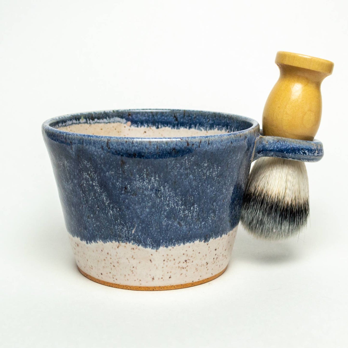 White Squirrel Clayworks - Shave Bowl -Blue Frost Hand-thrown Stoneware Ceramic & brush