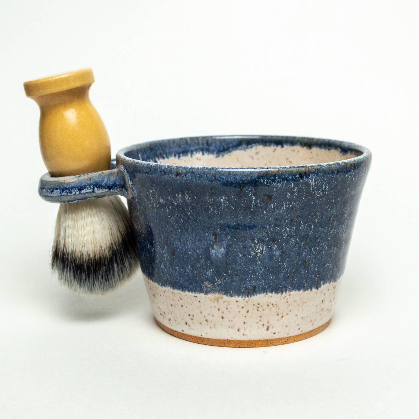 White Squirrel Clayworks - Shave Bowl -Blue Frost Hand-thrown Stoneware Ceramic & brush