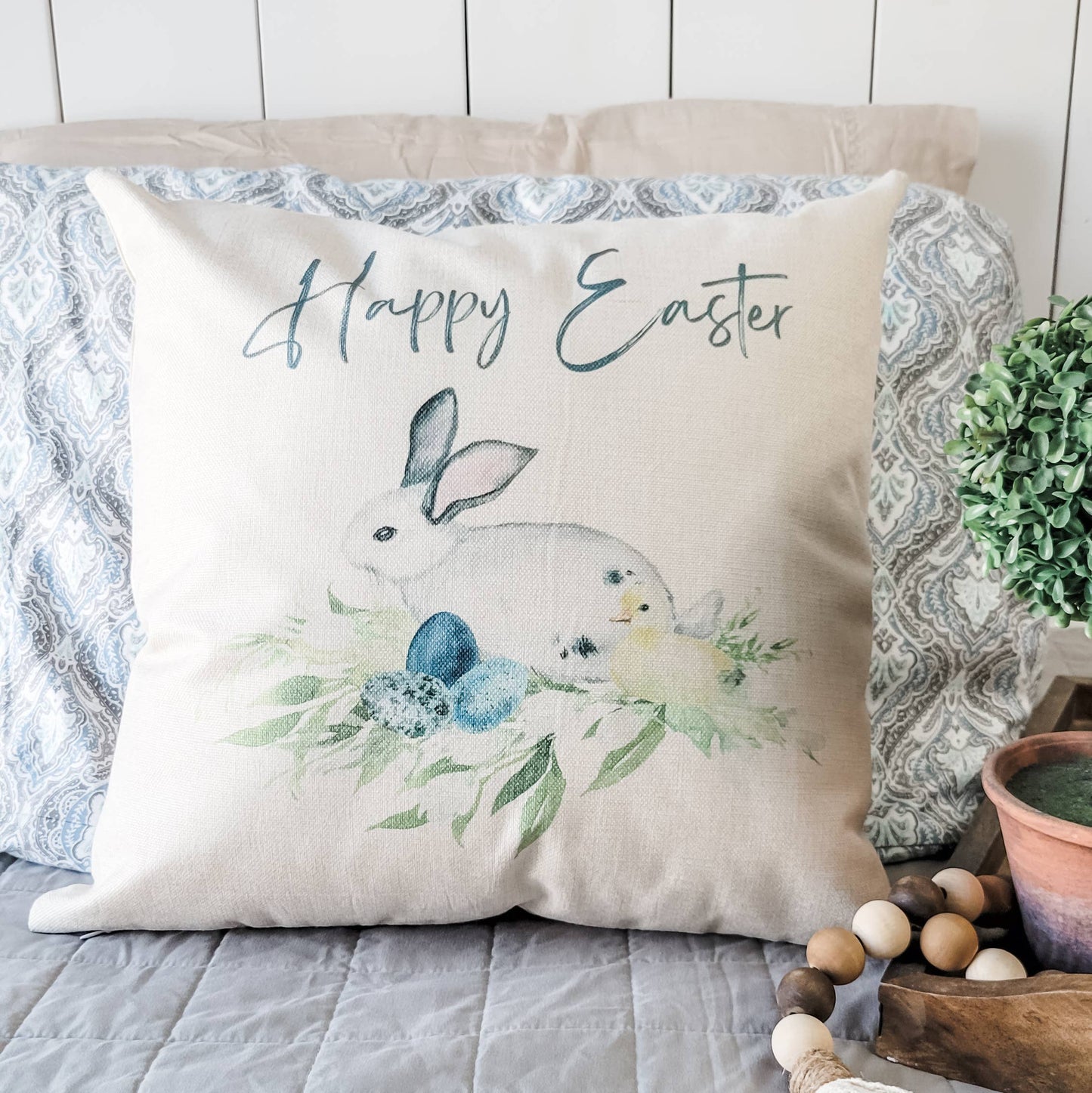 Happy Easter Bunny Pillow Cover - Lavenders Blue Home and Body Boutique