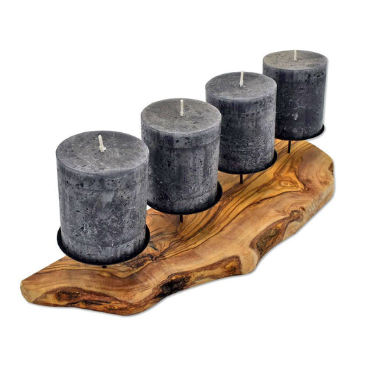 4 Advent rustic candle holders made of olive wood