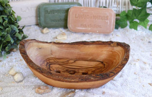 Soap dish olive wood rustic+groove